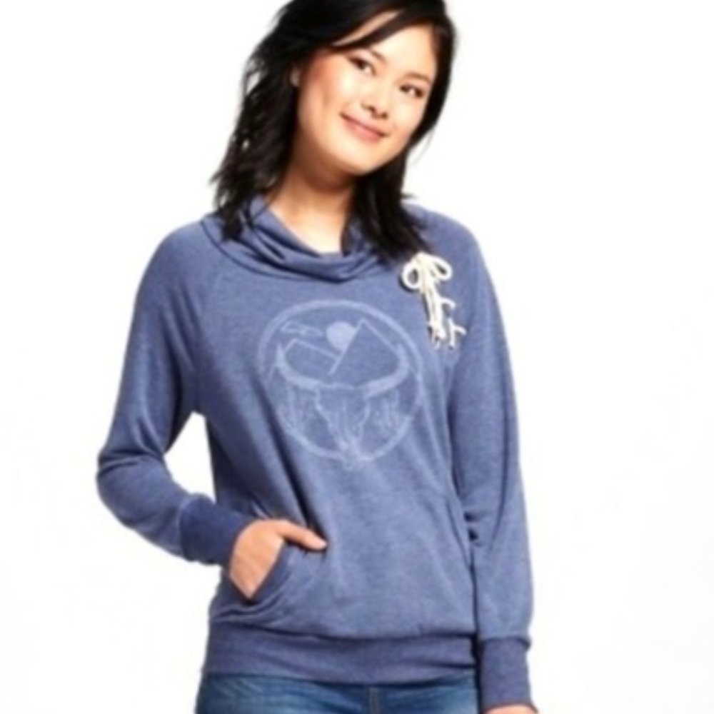 Well Worn by Los Angeles cowl neck side lace dessert bullhead graphic sweater - Picture 1 of 7